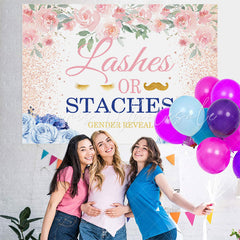 Lofaris Lashes Or Staches Blue Floral Backdrop for Baby Shower