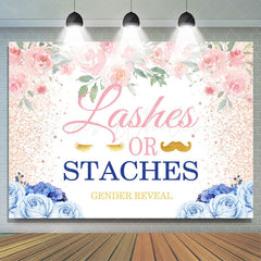 Lofaris Lashes Or Staches Blue Floral Backdrop for Baby Shower