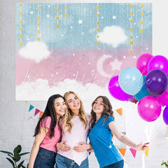 Lofaris Pink Star Moon Clouds Party Baby Shower Backdrop