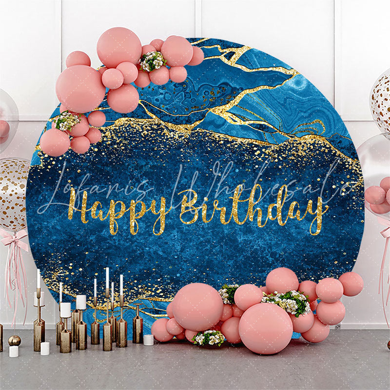 Lofaris Gilt Abstract Texture Blue Circle Birthday Backdrop