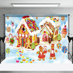 Lofaris Gingerbread Snow Candyland Winter Christmas Backdrop