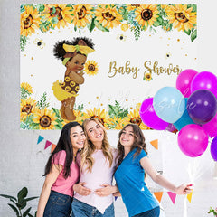 Lofaris Girl Baby Shower Sunflowers Bee Glitter Party Backdrop