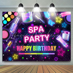 Lofaris Girls Neon Stars Spa Party Happy Birthday Backdrop