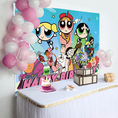 Girls Of Powerpuff Girl Theme Birthday Party Backdrop