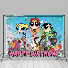 Girls Of Powerpuff Girl Theme Birthday Party Backdrop