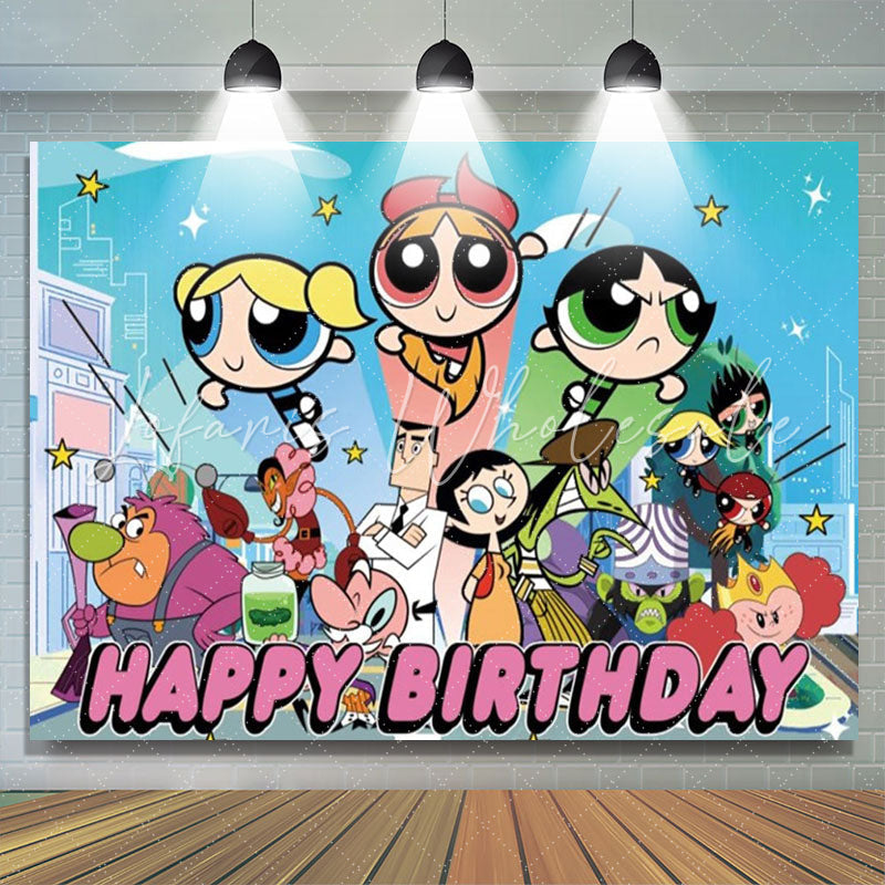 Girls Of Powerpuff Girl Theme Birthday Party Backdrop