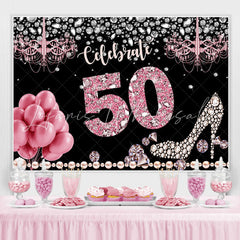 Lofaris Glitter And Bokeh Balloon Happy 50Th Birthday Backdrop