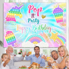 Lofaris POP It Glitter And Colorful Rainbow Birthday Backdrop