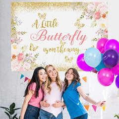 Lofaris Glitter And Floral Butterfly Theme Baby Shower Backdrop