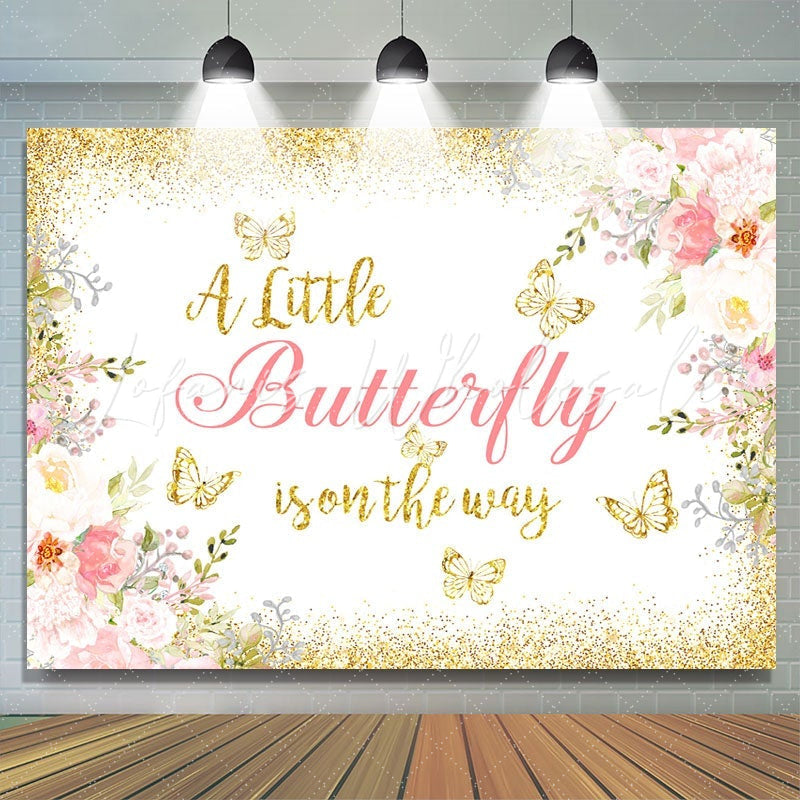 Lofaris Glitter And Floral Butterfly Theme Baby Shower Backdrop