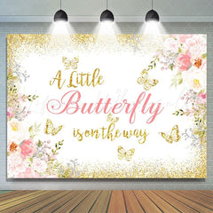 Lofaris Glitter And Floral Butterfly Theme Baby Shower Backdrop