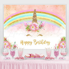 Lofaris Glitter And Floral Unicorn Happy Birthday Backdrop