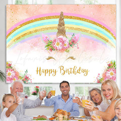 Lofaris Glitter And Floral Unicorn Happy Birthday Backdrop