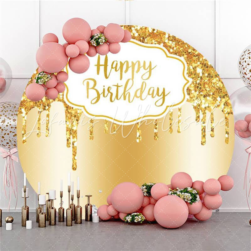 Lofaris Glitter And Golden Simple Circle Happy Birthday Backdrop