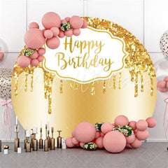 Lofaris Glitter And Golden Simple Circle Happy Birthday Backdrop