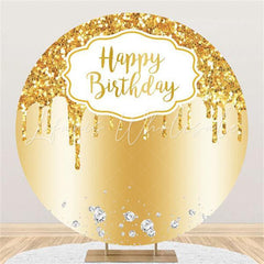 Lofaris Glitter And Golden Simple Circle Happy Birthday Backdrop