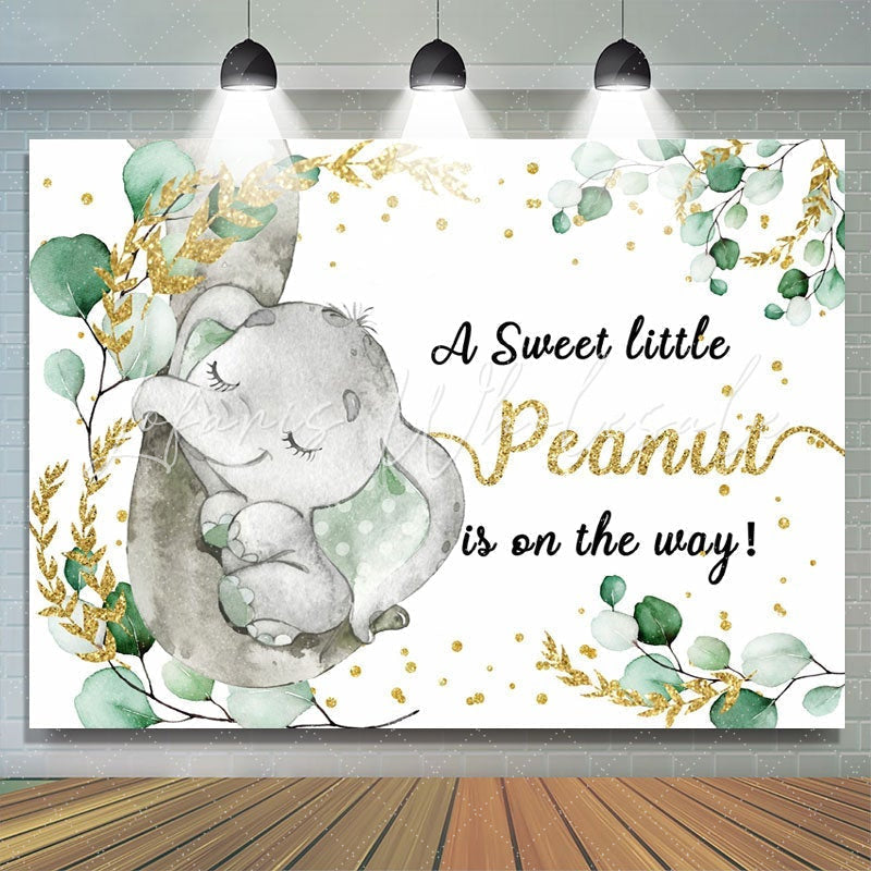 Lofaris Glitter And Green Elephant Themed Baby Shower Backdrop