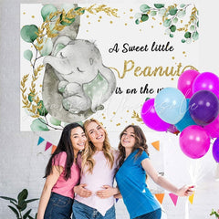 Lofaris Glitter And Green Elephant Themed Baby Shower Backdrop