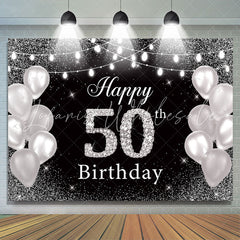 Lofaris Glitter And Silver Balloon Happy 50Th Birthday Backdrop