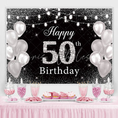 Lofaris Glitter And Silver Balloon Happy 50Th Birthday Backdrop