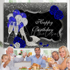 Lofaris Glitter And Silver Happy Birthday Backdrop With Balloon