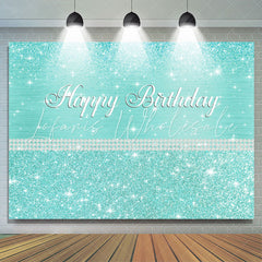 Lofaris Glitter And Tiffany Bule Pearl Happy Birthday Backdrop