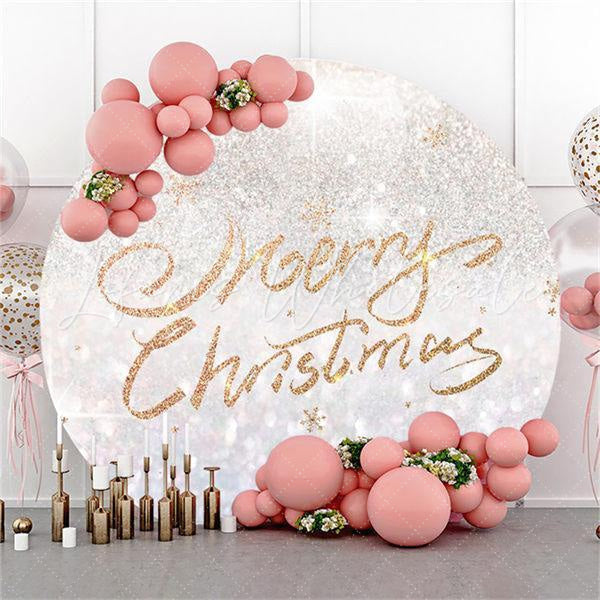 Lofaris Glitter And White Silver Merry Christmas Circle Backdrop