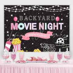 Lofaris Glitter Backyard Movie Night Happy Birthday Backdrop