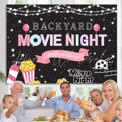 Lofaris Glitter Backyard Movie Night Happy Birthday Backdrop