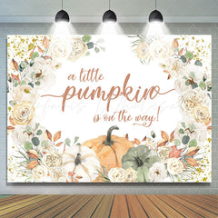 Lofaris Glitter Beige Floral Punpkin Baby Shower Backdrop