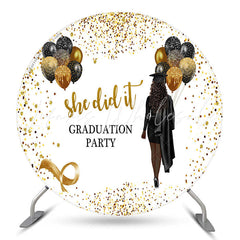 Lofaris Glitter Black Gold She Did It Grad Round Backdrop