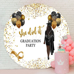 Lofaris Glitter Black Gold She Did It Grad Round Backdrop