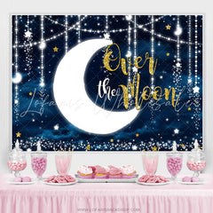 Lofaris Glitter Blue And Over The Moon Baby Shower Backdrop