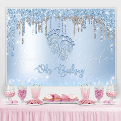 Lofaris Glitter Blue Little Feet Backdrop Baby Shower for Boy