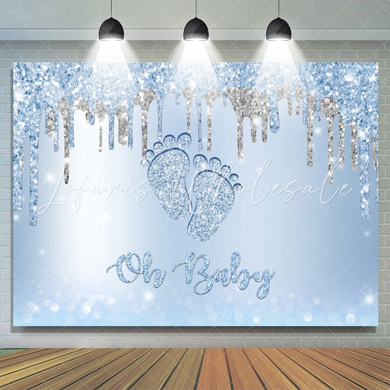 Lofaris Glitter Blue Little Feet Backdrop Baby Shower for Boy