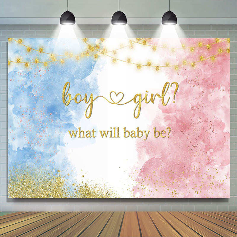 Lofaris Glitter Blue Pink Watercolor Gender Reveal Backdrop