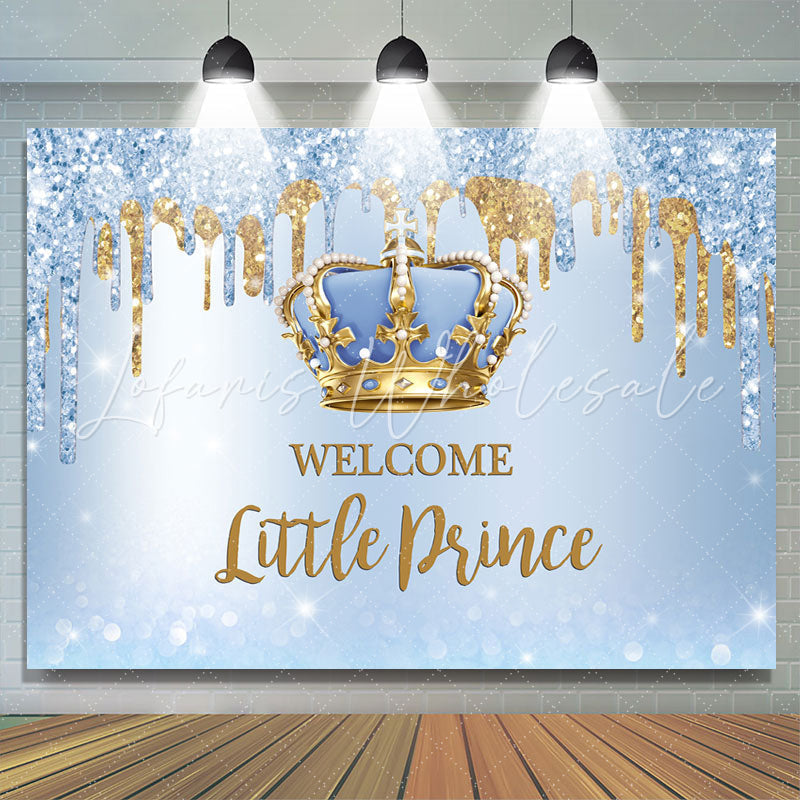 Lofaris Glitter Blue Welcome Little Prince Baby Shower Backdrop