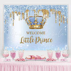 Lofaris Glitter Blue Welcome Little Prince Baby Shower Backdrop