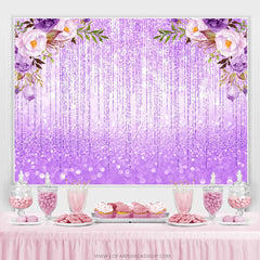 Lofaris Glitter Bokeh Purple Lines And Flower Birthday Backdrop