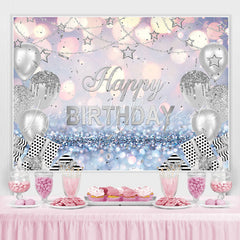 Lofaris Glitter Bokeh Silver Star Balloons Birthday Backdrop