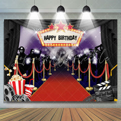 Lofaris Glitter Cinema And Popcorn Happy Birthday Backdrop