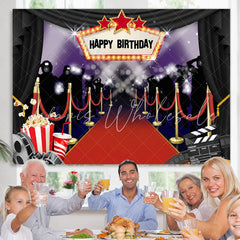 Lofaris Glitter Cinema And Popcorn Happy Birthday Backdrop