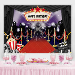 Lofaris Glitter Cinema And Popcorn Happy Birthday Backdrop