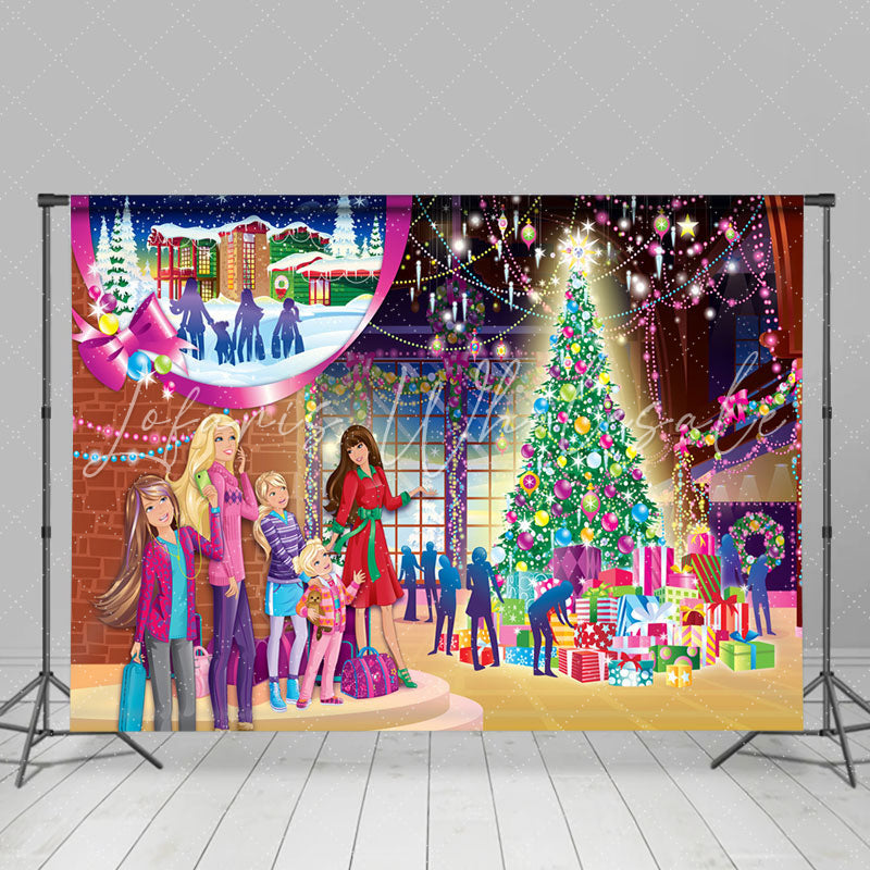 Lofaris Glitter Colored Lights Woman Girl Christmas Backdrop