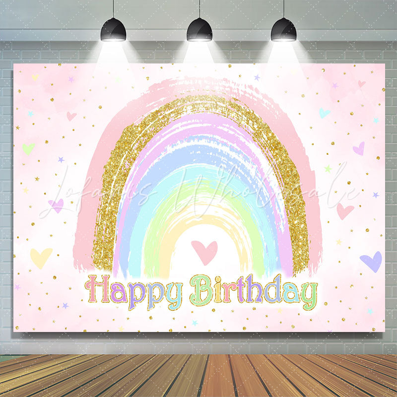 Lofaris Glitter Colorful Heart Rainbow Happy Birthday Backdrop