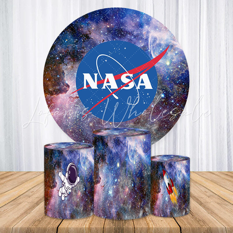 Lofaris Glitter Cosmos Astronaut Round Birthday Backdrop Kit