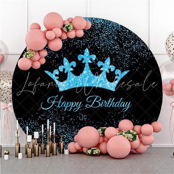 Lofaris Glitter Crown Round Happy Birthday Backdrop For Boy