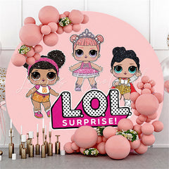 Lofaris Glitter Cute Girls Round Pink Party Surprise Backdrop