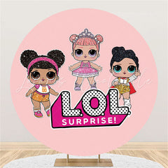 Lofaris Glitter Cute Girls Round Pink Party Surprise Backdrop