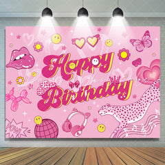 Lofaris Glitter Cute Pink Patterns Birthday Backdrop For Girls